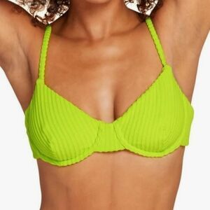 Andie Swim Women's The Bermuda Bikini Top Size M Neon Lemon Green Rib Terry